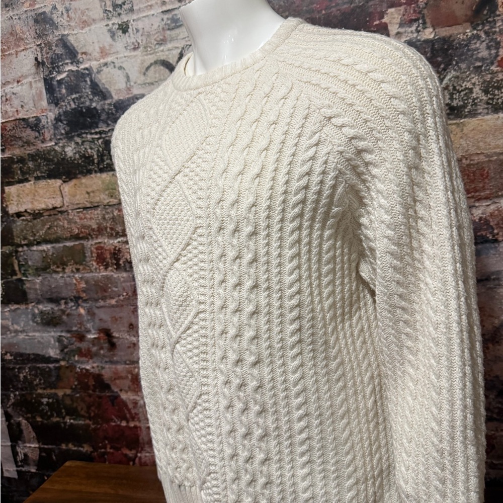 Wilt Men's Cream Cable Knit Crewneck Sweater